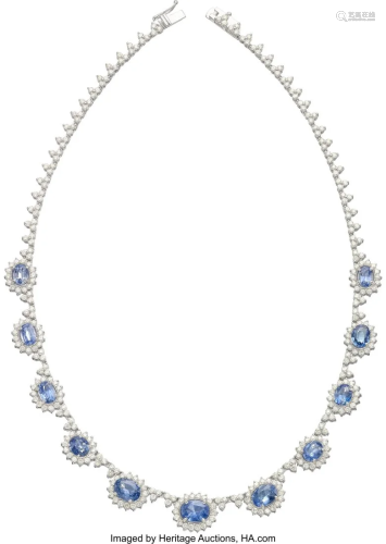 55288: Ceylon Sapphire, Diamond, White Gold Necklace