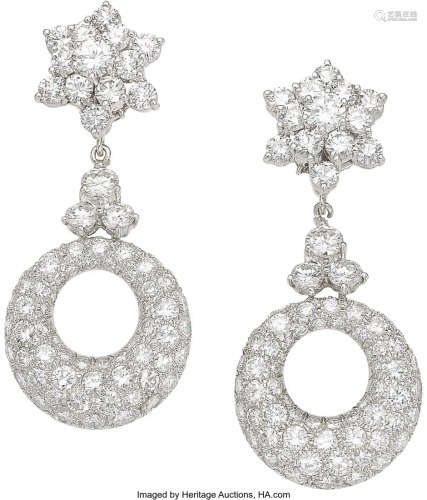55291: Diamond, Platinum Earrings Stones: Full-cut dia
