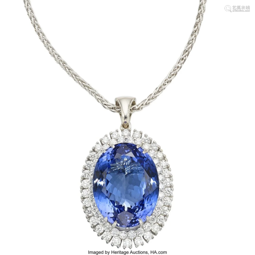 55294: Tanzanite, Diamond, White Gold Pendant-Necklace