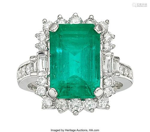 55295: Delco Colombian Emerald, Diamond, Platinum Ring