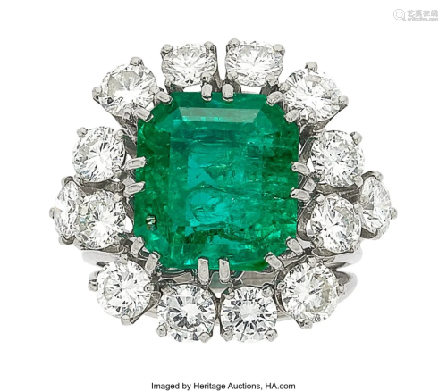 55298: Colombian Emerald, Diamond, Platinum Ring Ston