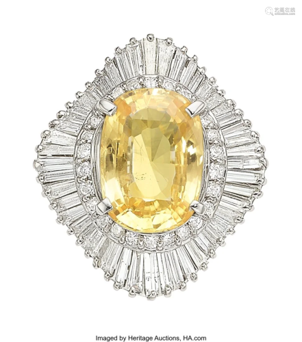 55300: Yellow Sapphire, Diamond, Platinum Ring Stones