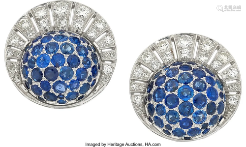 55301: Sapphire, Diamond, Palladium Earrings Stones: