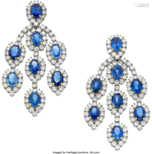 55311: Sapphire, Diamond, White Gold Earrings Stones: