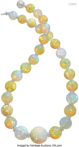 55312: Opal, Diamond, White Gold Necklace Stones: Opa