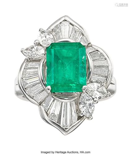 55317: Colombian Emerald, Diamond, Platinum Ring Ston