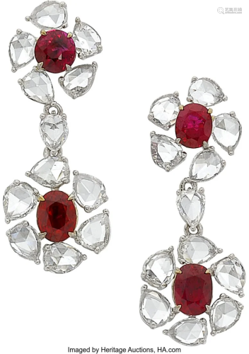 55321: Burma Ruby, Diamond, White Gold Earrings Stone