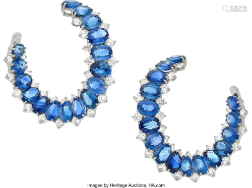 55325: Sapphire, Diamond, White Gold Earrings Stones: