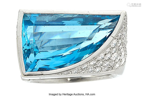 55338: Aquamarine, Diamond, Platinum, White Gold Ring
