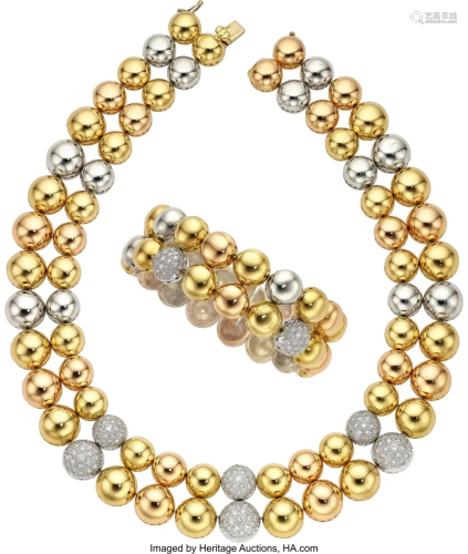 55340: Diamond, Gold Jewelry Suite Stones: Full-cut d