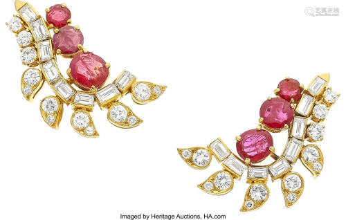 55344: Ruby, Diamond, Gold-Plated Platinum Earrings S