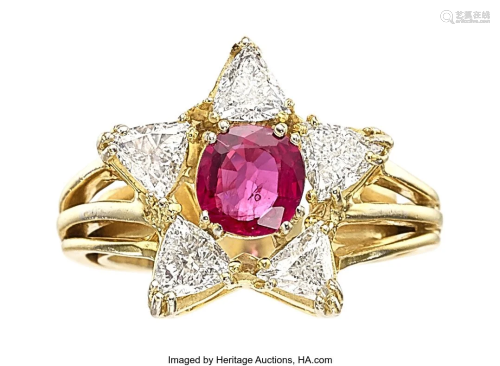 55346: Ruby, Diamond, Gold Ring Stones: Oval-shaped r