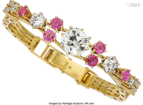 55347: Diamond, Ruby, Gold Bracelet Stones: European-