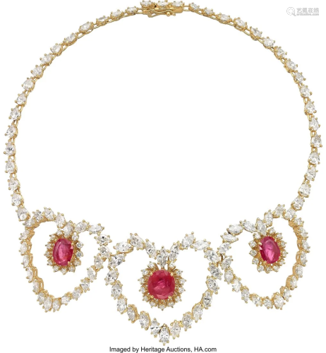 55348: Diamond, Ruby, Gold Necklace Stones: Cushion-sh