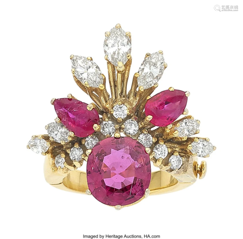 55349: Ruby, Diamond, Gold Ring Stones: Cushion-shaped