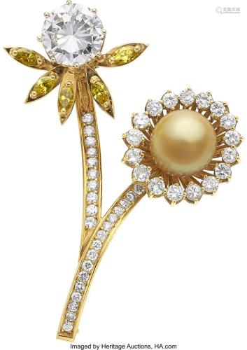 55354: South Sea Cultured Pearl, Diamond, Colored Diam