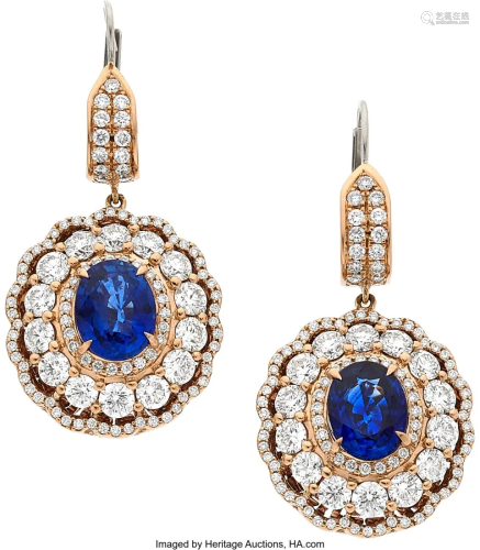 55363: Sapphire, Diamond, Rose Gold Earrings Stones: O