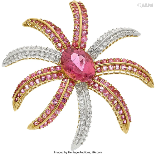 55371: Tourmaline, Diamond, Gold Pendant-Brooch Stone