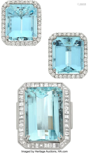 55380: Aquamarine, Diamond, White Gold Jewelry Suite