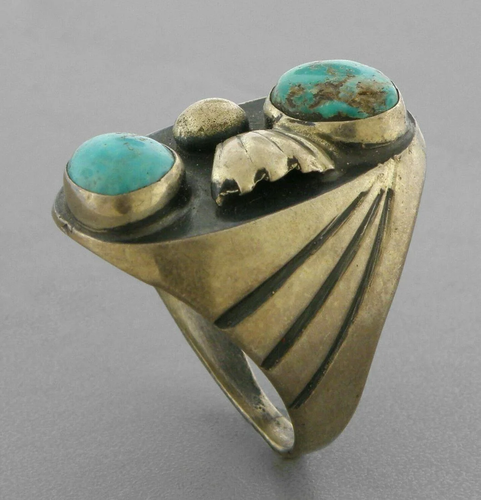 VINTAGE NAVAJO STERLING SILVER TURQUOISE MENS RING