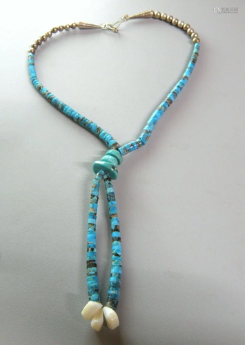 VINTAGE BEAUTIFUL NAVAJO STERLING SILVER TURQUOISE NECKLACE