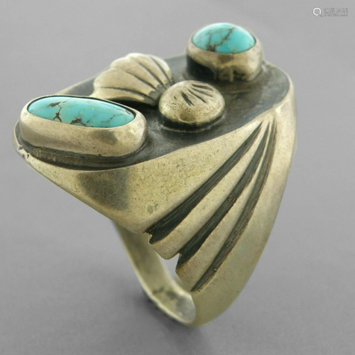 VINTAGE NAVAJO STERLING SILVER TURQUOISE MENS RING