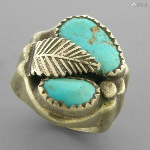 VINTAGE NAVAJO STERLING SILVER TURQUOISE RING HEAVY 33g