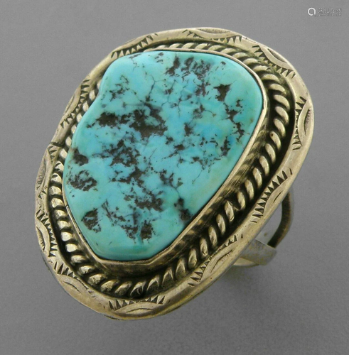 VINTAGE NAVAJO STERLING SLEEPING BEAUTY TURQUOISE RING