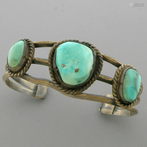 VINTAGE NAVAJO STERLING SILVER ROYSTON TURQUOISE CUFF