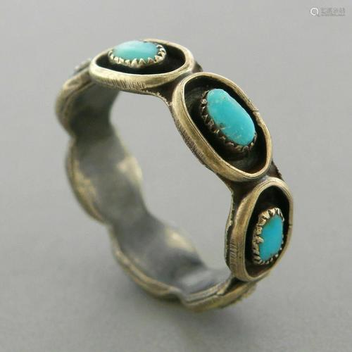 VINTAGE NAVAJO STERLING SILVER TURQUOISE ETERNITY RING