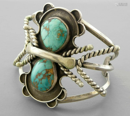 VINTAGE NAVAJO STERLING ROYSTON TURQUOISE CUFF HUGE