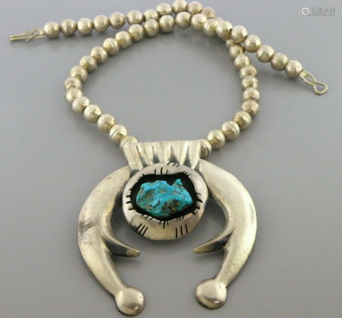 VINTAGE BEAUTIFUL EARLY NAVAJO STERLING SILVER NUGGET TURQUO...