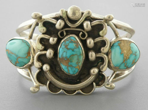 VINTAGE NAVAJO STERLING SILVER TURQUOISE CUFF BANGLE