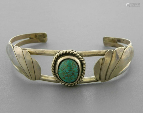 VINTAGE NAVAJO SILVER SPIDERWEB TURQUOISE CUFF BANGLE