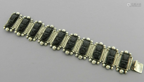 VINTAGE STERLING SILVER BLACK ONYX MASK BRACELET MEXICO