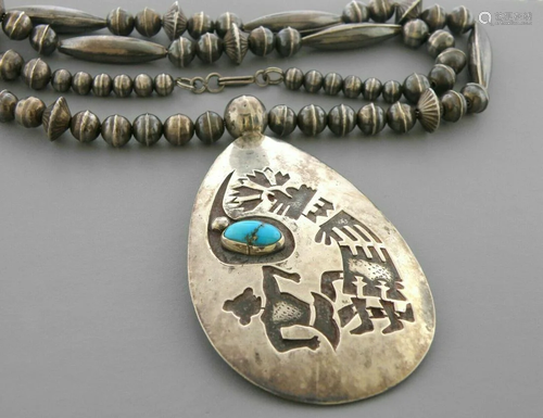 VINTAGE J BEGAY NAVAJO SILVER TURQUOISE NECKLACE