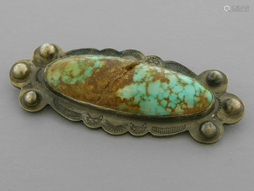 VINTAGE NAVAJO STERLING SILVER TURQUOISE BROOCH PIN