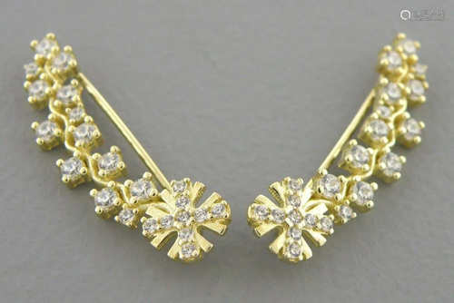 14K YELLOW GOLD LADIES FANCY CRAWLER BRANCH CZ EARRINGS