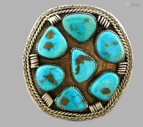 VINTAGE NAVAJO STERLING SILVER BISBEE TURQUOISE CUFF