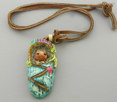 VINTAGE SOUTHWESTERN JAMA PAINTED CHILD BABY NECKLACE