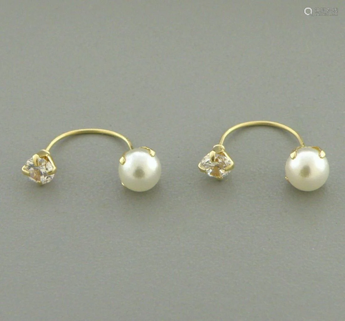 NEW 14K YELLOW GOLD TELEPHONE CZ STUD EARRINGS PEARL