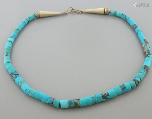 VINTAGE BEAUTIFUL NAVAJO STERLING SILVER TURQUOISE NECKLACE