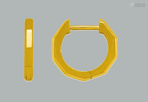 14K YELLOW GOLD HUGGIE HEXAGON HOOP EARRINGS