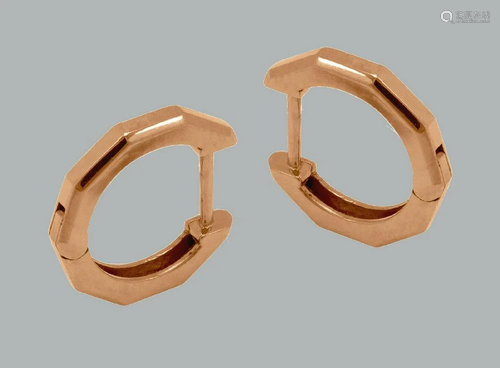 14K ROSE GOLD HUGGIE HEXAGON HOOP EARRINGS