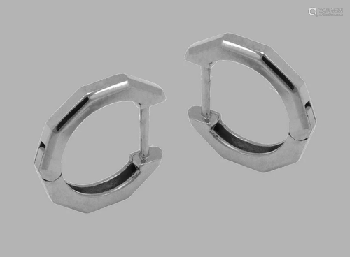 NEW 14K WHITE GOLD HUGGIE HEXAGON HOOP EARRINGS