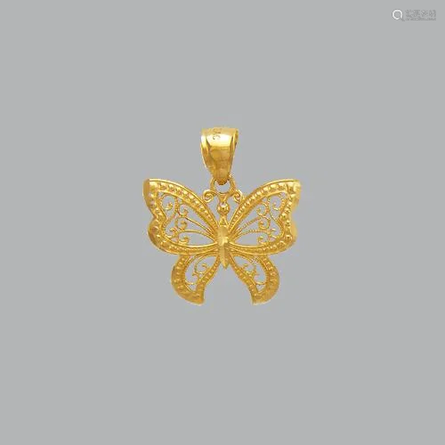 NEW 14K YELLOW GOLD FANCY BUTTERFLY PENDANT