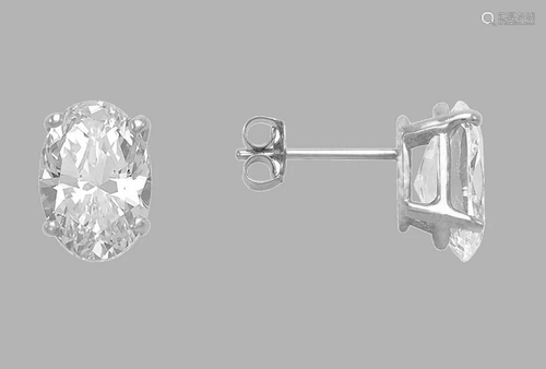 NEW 14K WHITE GOLD STUD OVAL CUT CZ EARRINGS 6mm