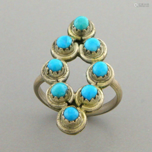 VINTAGE NAVAJO STERLING SILVER SNAKE EYE TURQUOISE RING