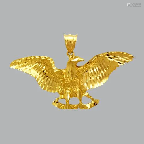 NEW 14K YELLOW GOLD FANCY LARGE EAGLE PENDANT