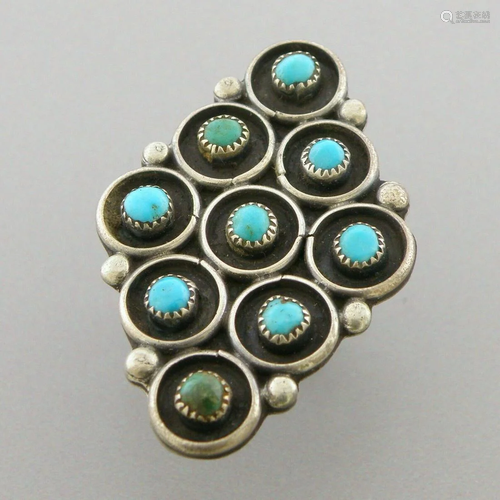 VINTAGE NAVAJO STERLING SNAKE EYES TURQUOISE RING